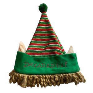 Dreaded Elf Christmas Adult Hat St. Nicks Choice Green Red Stripes Ears